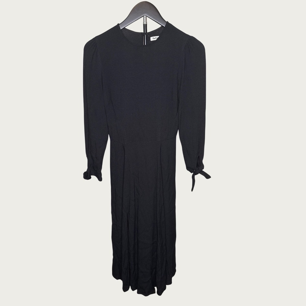 Reformation Black Long Sleeve Tie Cuff Keyhole Back Midi Dress Size 0